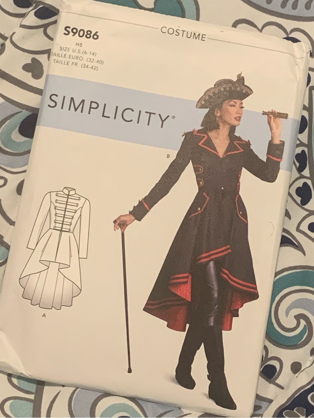 Sz 6-14 Simplicity S9086 Pirate Costume Coat Dress with High-Low Hem